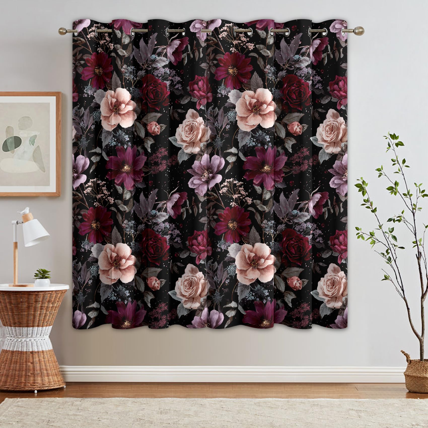 Generisch Vorhänge Blumen Dunkel, H 200 x B 140, 2er Set