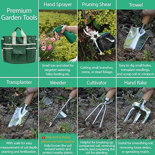 Miniatura 3 de LeMotech Juego de herramientas de jardín, 10 piezas de herramientas de jardinería resistentes, taburete plegable con bolsa de mano desmontable,