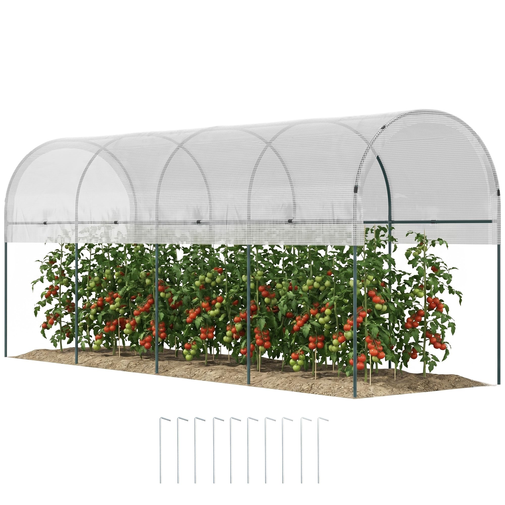 Outsunny Tomatengewächshaus winddichtes Foliengewächshaus für Anzucht 4x1,2x1,7m aus Stahl & PE in Weiß
