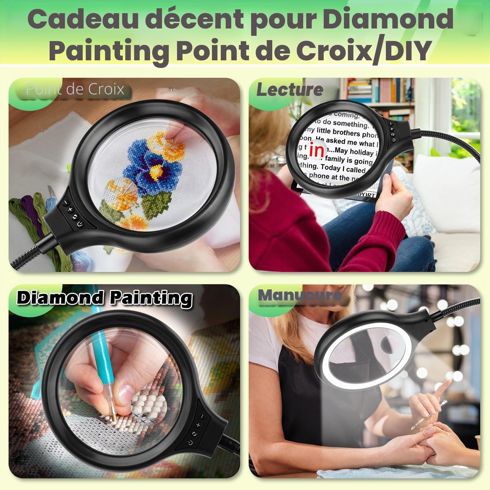 NZQXJXZ 3 en 1 Lampe Loupe avec Lumière et Support