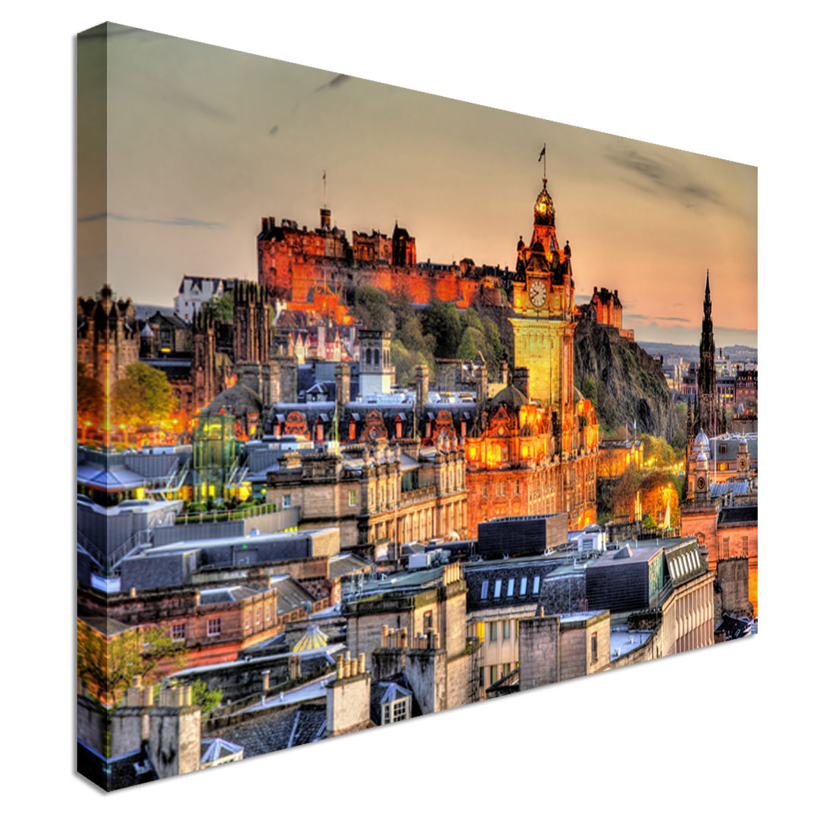 Edinburgh Castle sunset | 20x30 Canvas Wall Art Print, classic style canvas prints, premium wooden frames - Great Value