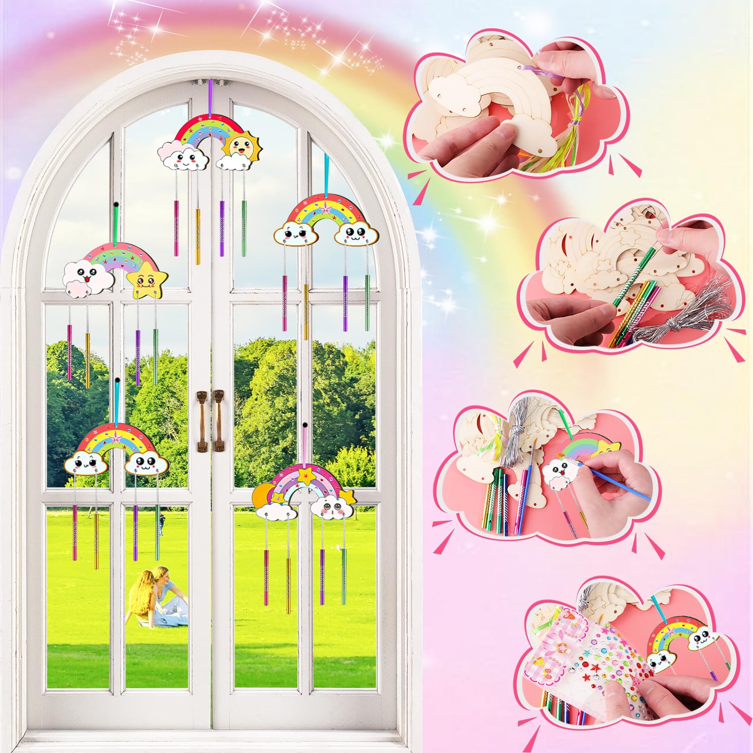 Kit DIY Carillon à Vent Arc-en-Ciel - 12 Pièces à Peindre | Loisir Créatif Enfants | Décoration Colorée