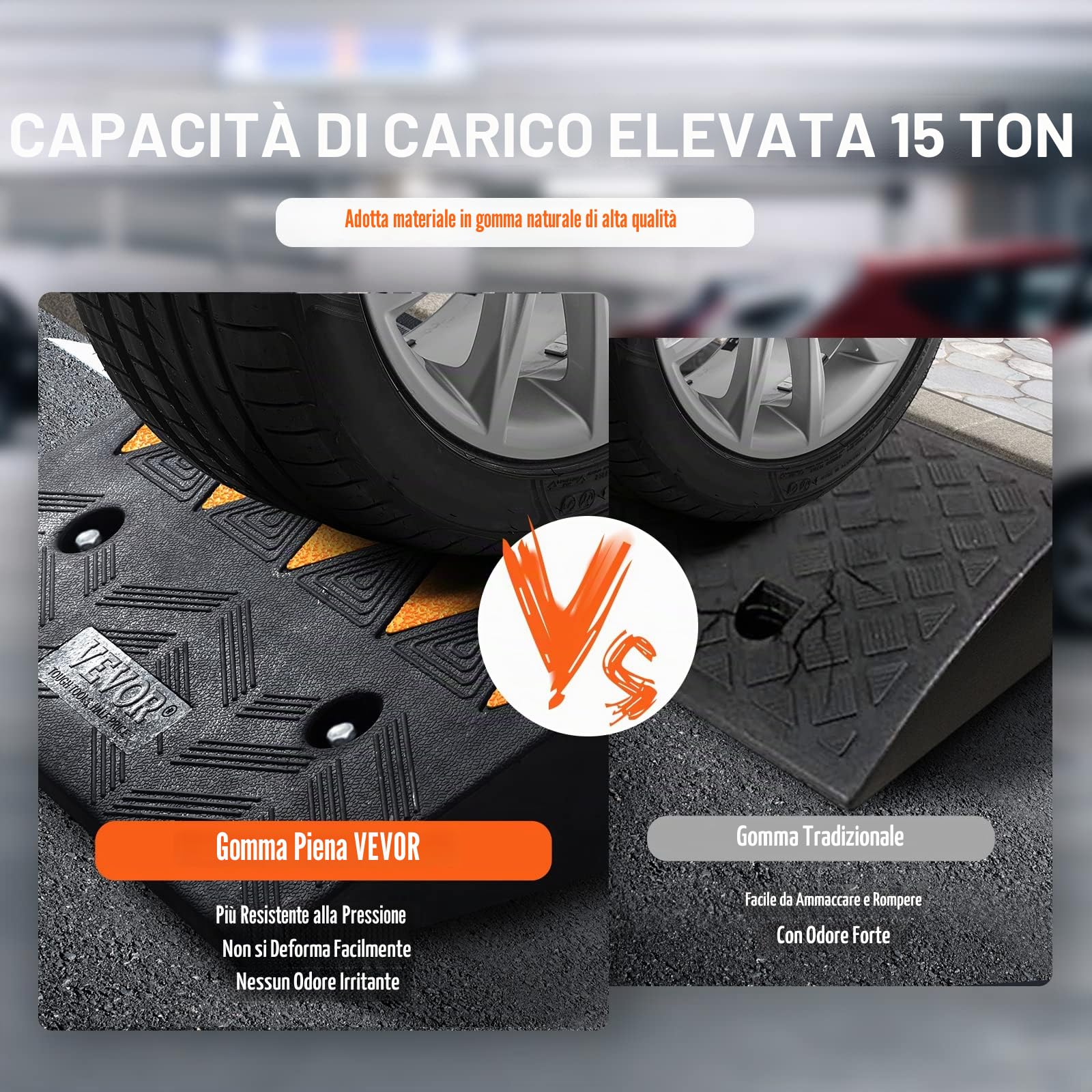 VEVOR Rampa per Soglia in Gomma Capacità Carico Max. 15 Tonnellate 2 Pezzi, Rampa per Soglia Superficie Antiscivolo Buchi per Drenaggio Altezza 12,7cm Rampa Soglia Antiscivolo per Salita Facile 2 Pz