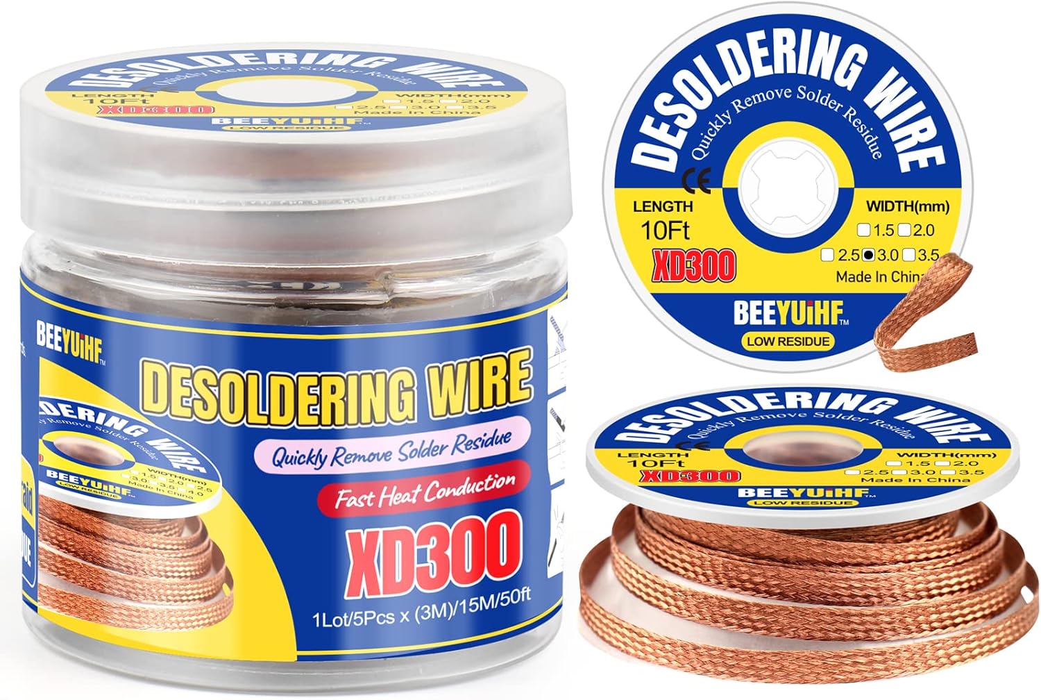 BEEYUIHF NoClean Solder Wick,3.0mm Width,3M/10ft Length,Desoldering