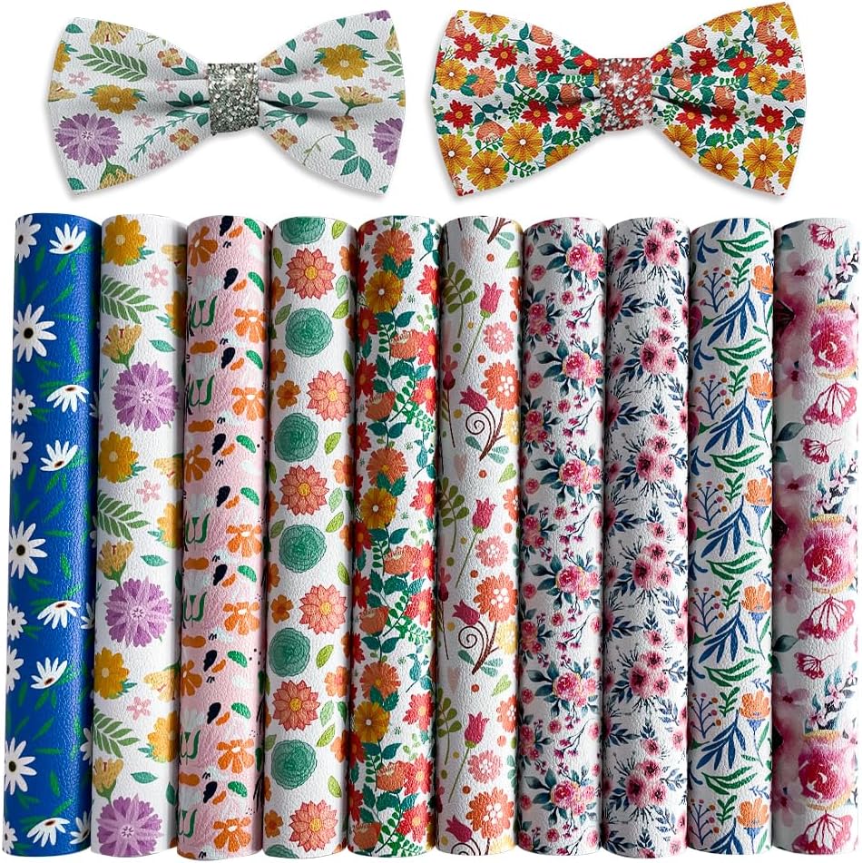 10 Pcs Pink Blossom Floral Synthetic Leather Fabric 8.3" x 11.8" for DIY Handmade Earrrings Hair Bows