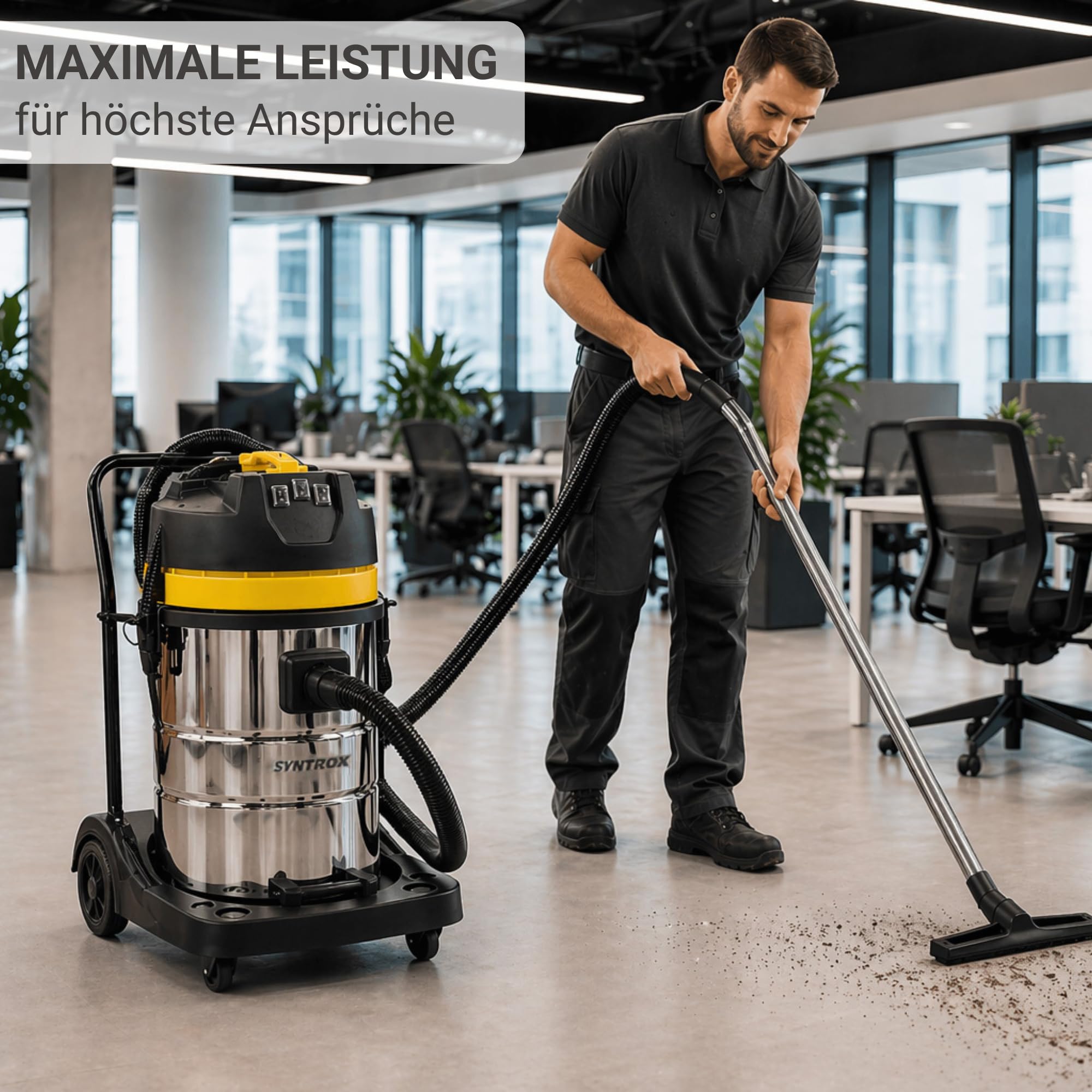 Syntrox Germany 3900 Watt 80 Liter Staubsauger Edelstahl Industriesauger Nass und Trockensauger
