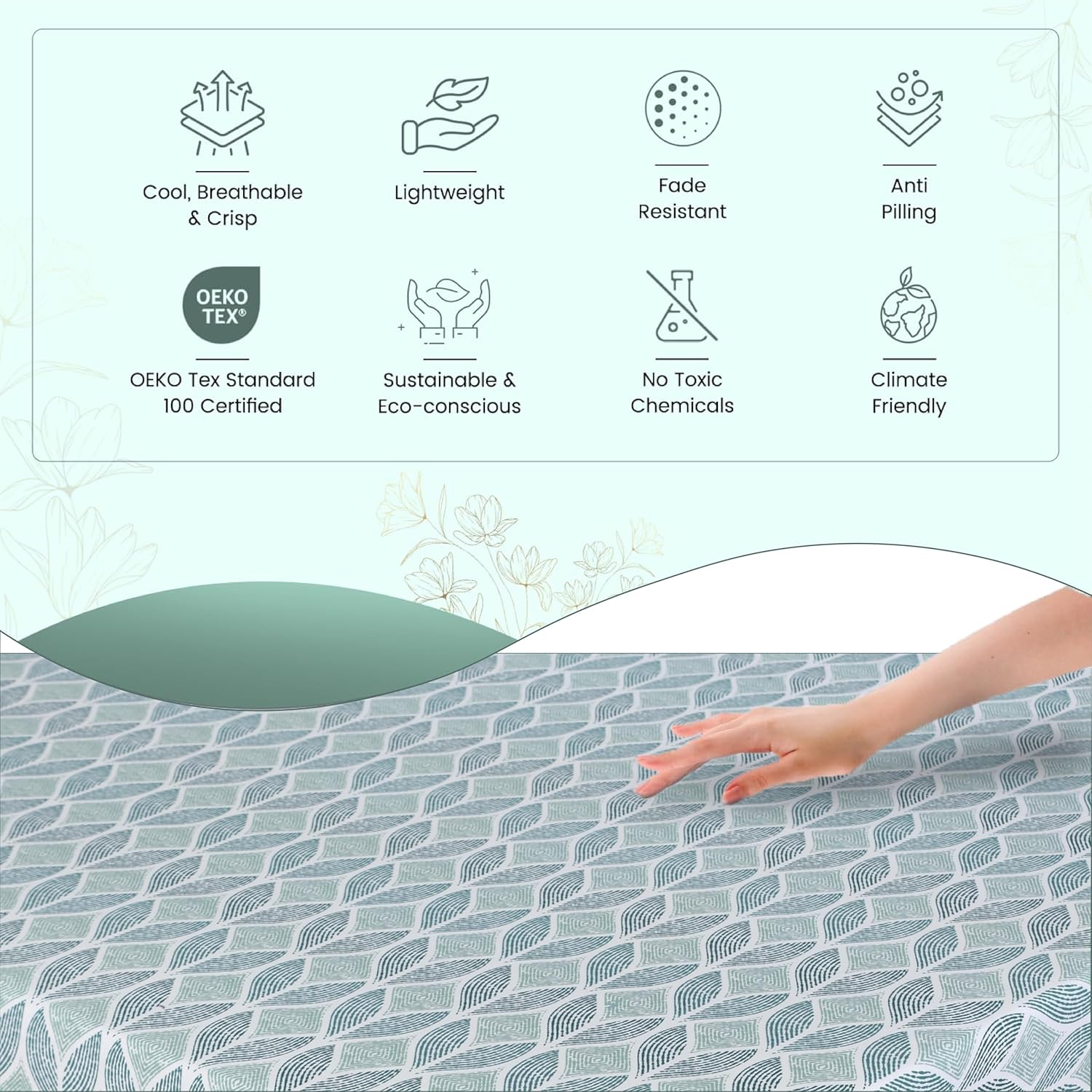 Feather & Stitch Softest 100% Cotton Sheets, 300 Thread Count Percale Weave Bedding, 16" Deep Pocket, Cooling Sheets, Breathable Bed Set, Hotel Premium Quality (Queen, Nature Mesh) - Image 3