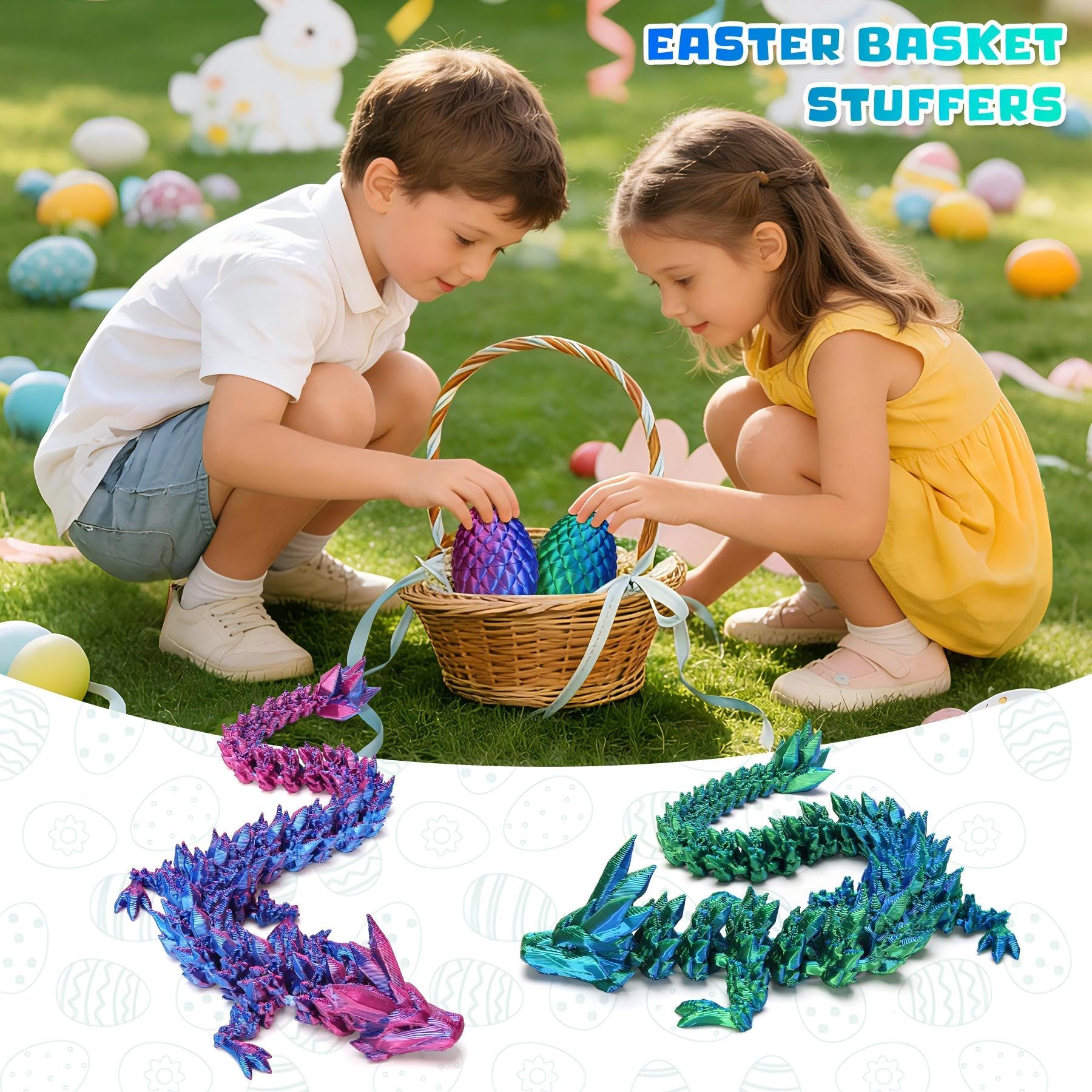 12 Pack 3D Printed Dragon Eggs, Articulated Fidget Toys for Kids 3+ | Each Surprise Egg Contains a Flexible Collectible Dragon for Desk Play, Party Favors, Classroom Prizes, and Gifts for