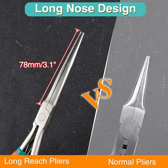 SPEEDWOX 7-Inch Long Reach Needle Nose Pliers with Teeth Extra Long Nose Precision Wire Looping Pliers Needle Remover Pliers for Hard to Reach Narrow Spaces Jewelry Making Tools Curved Handle