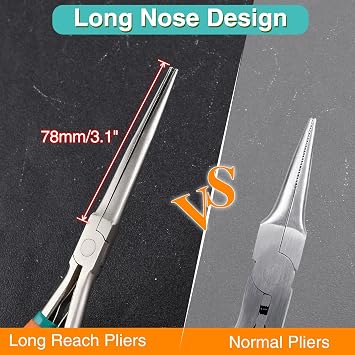 SPEEDWOX 7-Inch Long Reach Needle Nose Pliers with Teeth Extra Long Nose Precision Wire Looping Pliers Needle Remover Pliers for Hard to Reach Narrow Spaces Jewelry Making Tools Curved Handle