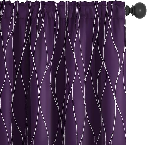 Miniatura 1 de Deconovo - Cortinas opacas con diseño de líneas onduladas y lunares, para dormitorio y sala de estar.