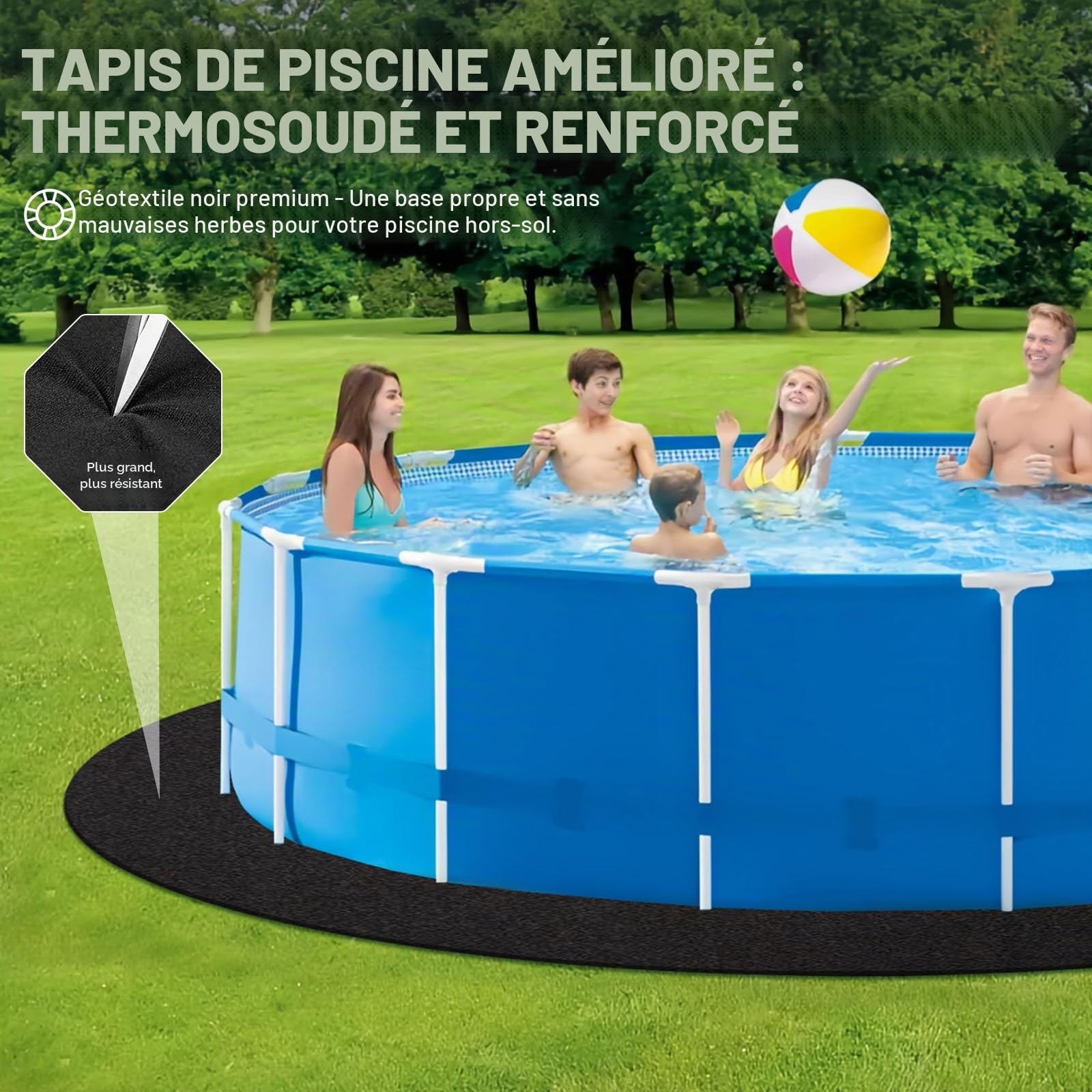 Tapis de Piscine Rond Protection Géotextile Robuste pour Piscine Hors-Sol, Tapis de Sol pour Piscine, Tapis de Sol Tapis sous Piscine Hors Sol De Vie du Liner, Barrière Anti-Mauvaises Herbes