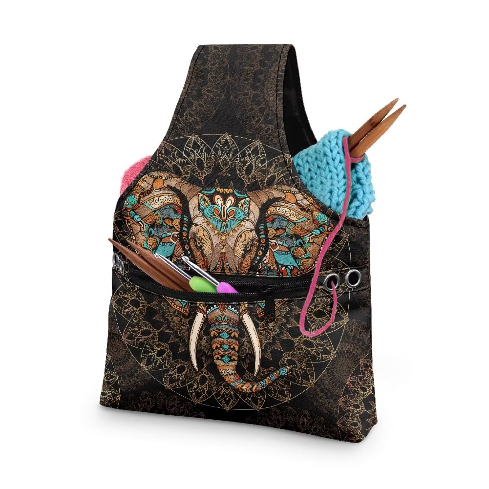 Aztec Yarn Bags for Crocheting Small Elephant Crochet Organizers and Storage for Women Knitting Yarn Storage Bag Organizer Portable Holding Knitting Needles