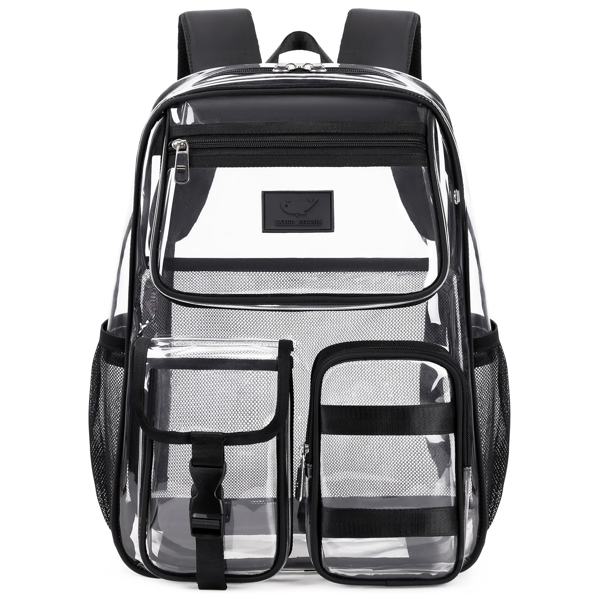 LXYGD Clear Backpack for School,Stadium Approved Transparent Heavy Duty See Through Backpack College Bookbag Travel Work Daypack Security for Teens Girls Women Students(Black)