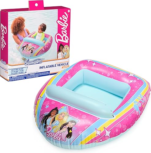Swimways Barbie - Vehículo inflable para barco acuático, flotadores inflables de piscina y juguetes de piscina para niños, suministros de fiesta en