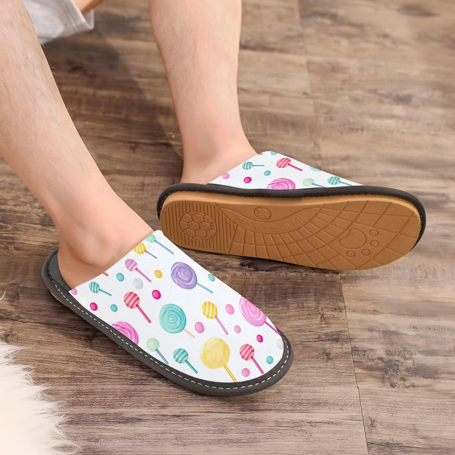 Lollipop Candy House Slippers – Cozy Fuzzy Slippers for Guests, Washable & Disposable, Perfect for Shoeless Home, Spa & Hotel Use A111872