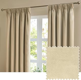 furn. The Ultimate Velvet Pencil Pleat Curtain Pair – Soft Stylish Room Darkening Matte Velvet Drapes (Natural - 168x183cm)
