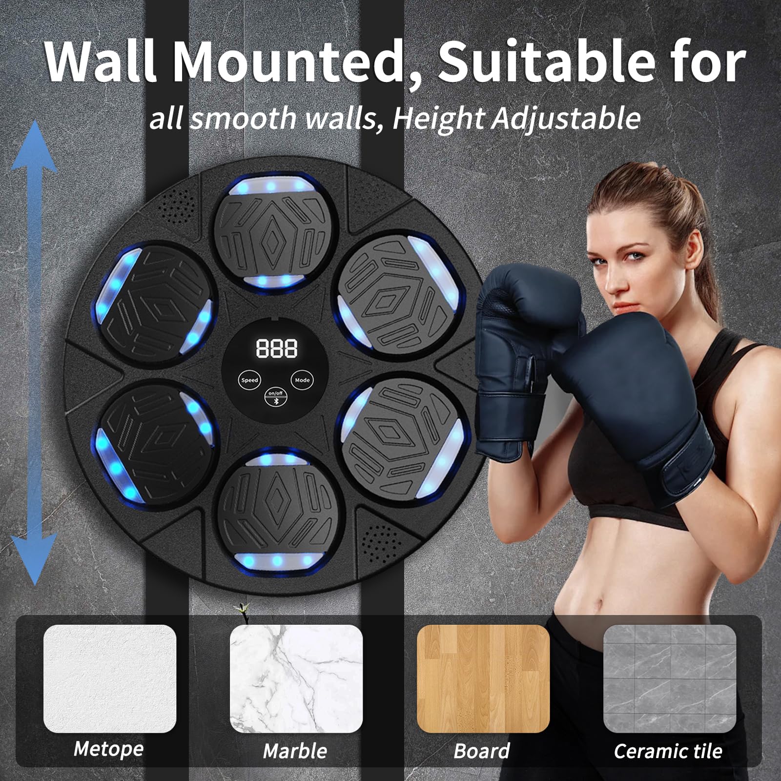 Wall-Mounted Smart Music Boxing Machine with Bluetooth, Punching Pads & Gloves, Space-Saving Boxing Machine for Adults - Interactive Boxing Equipment