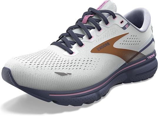 Brooks Womens Ghost 15 Neutral Running Shoe, Spa Blue/Neo Pink/Copper, 5 Wide