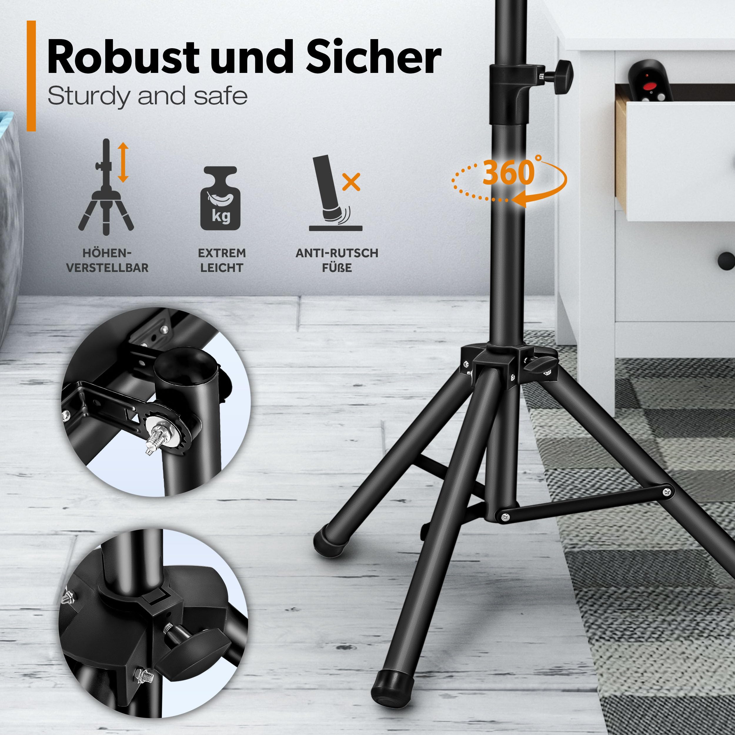 TRESKO Infrarot Heizstrahler 2500W mit Fernbedienung | Wärmestrahler elektrisch mit 3 Heizstufen | Terrassenstrahler Innen & Außen | Infrarotstrahler höhenverstellbar