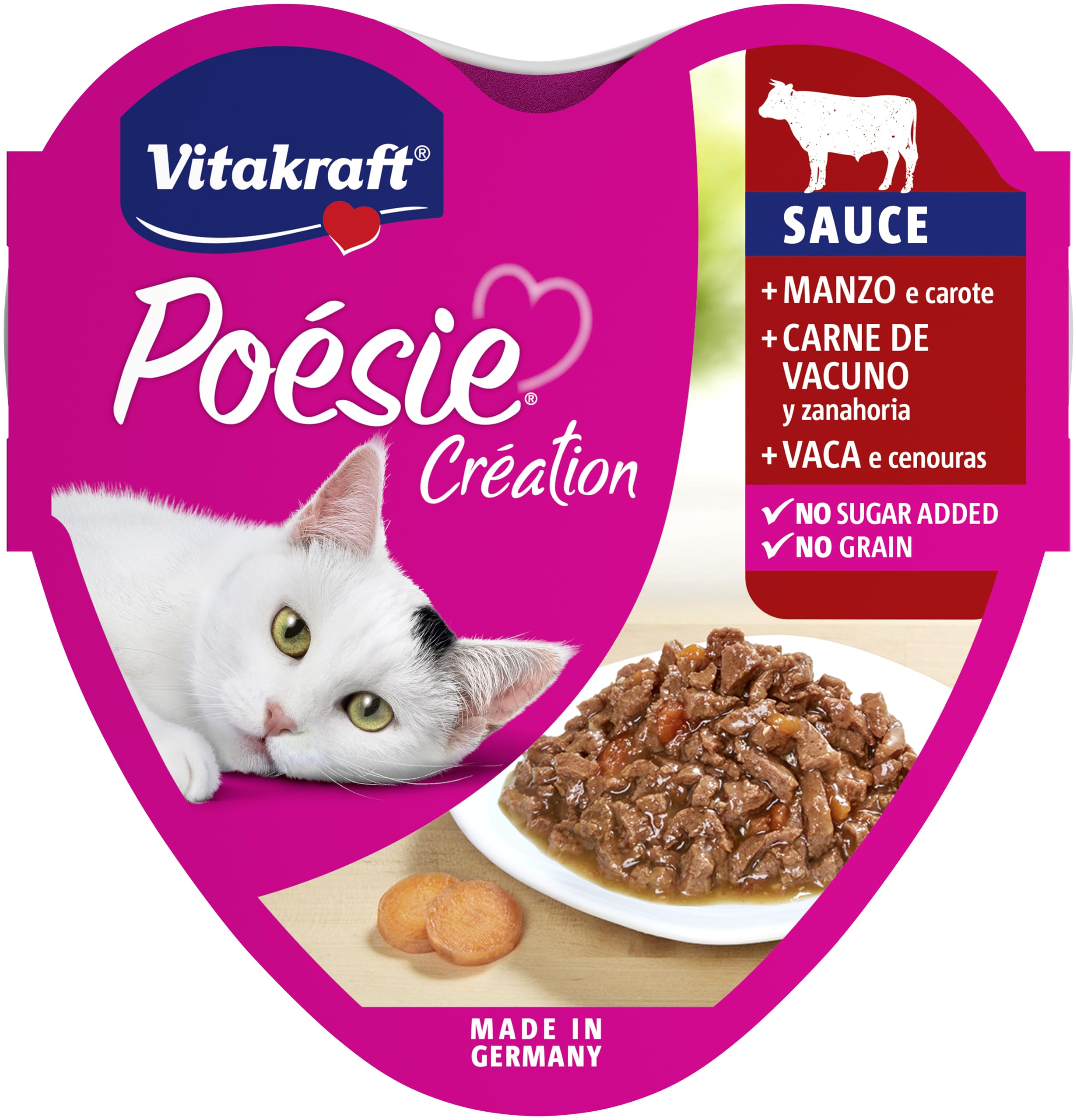 VITAKRAFT Poésie Création, alimento Umido Gatto, con Manzo, con Carota, in squisita Salsa, per Gatti Adulti, Senza l'aggiunta di zuccheri e minerali, 85g