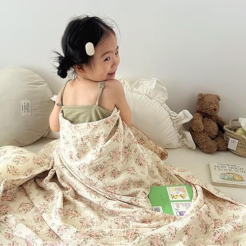 Vista 160 de BuLuTu Mantas de muselina para bebés, niños y niñas, 100% algodón, manta reversible para bebé, manta para cuna, suave, transpirable