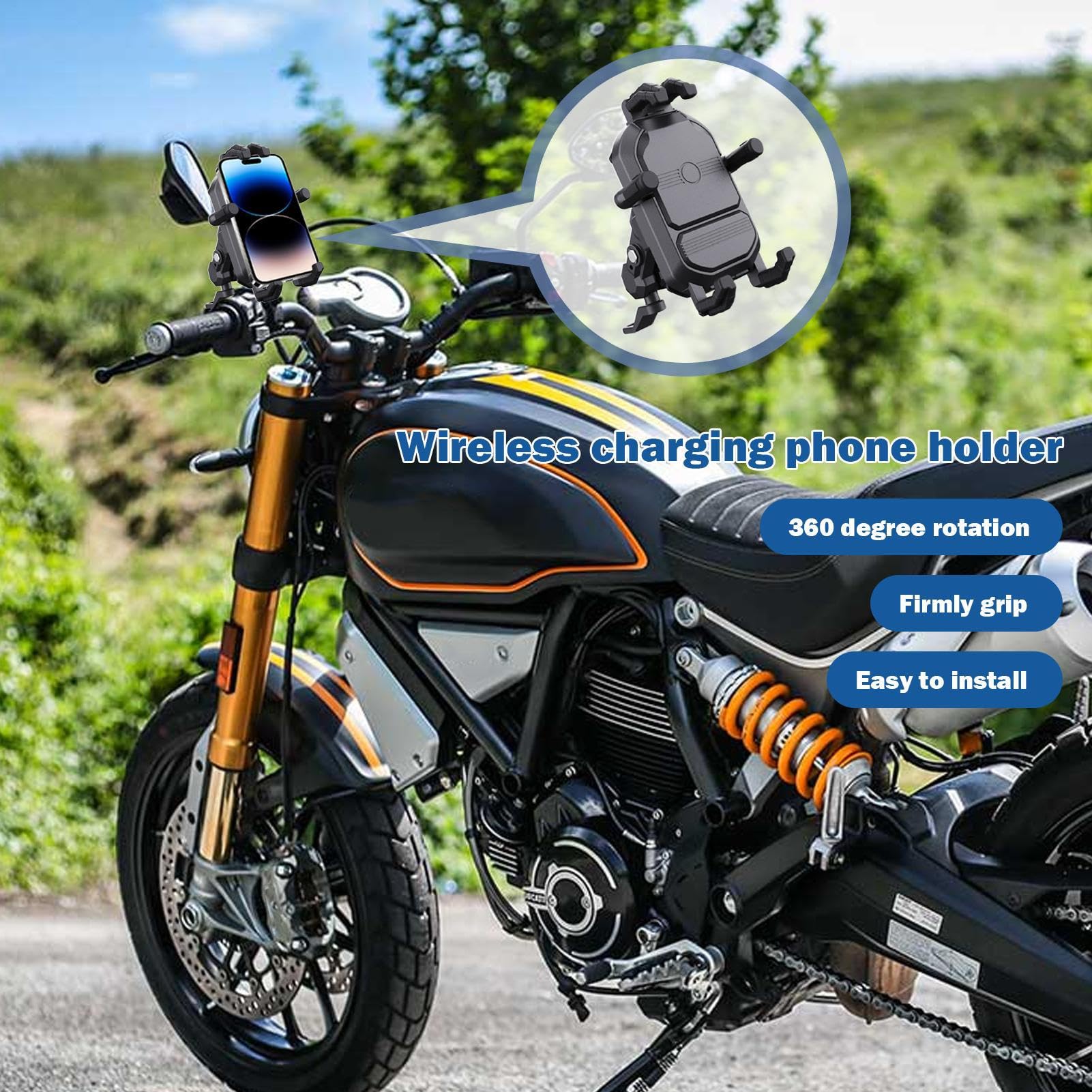 Soporte Móvil Moto Abrazadera de Manillar con Amortiguación