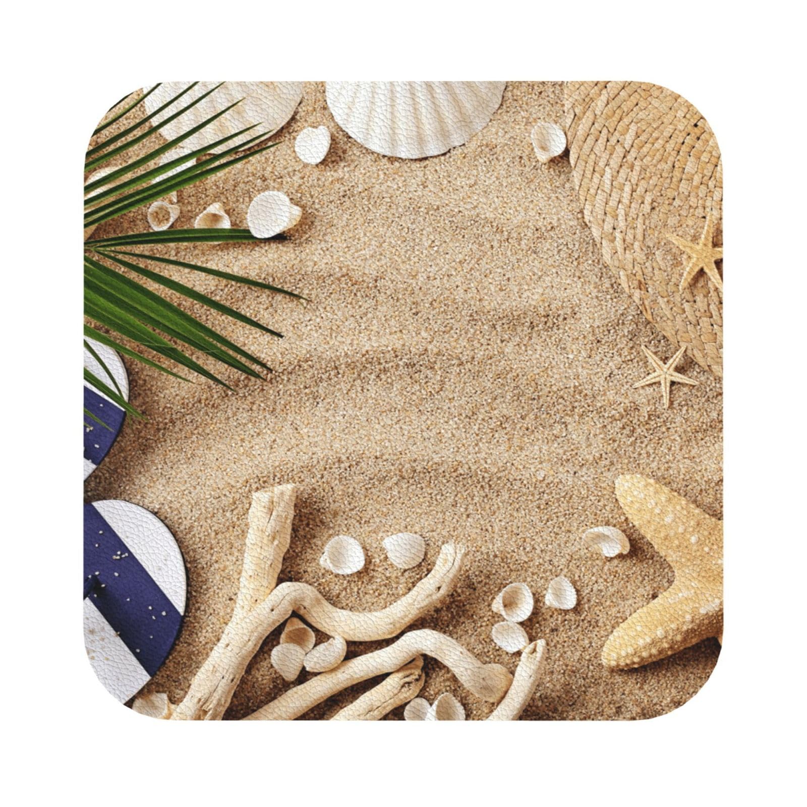 Sand Beach Palm Tree PU Leather Coasters Set of 6 Square Drink Coasters