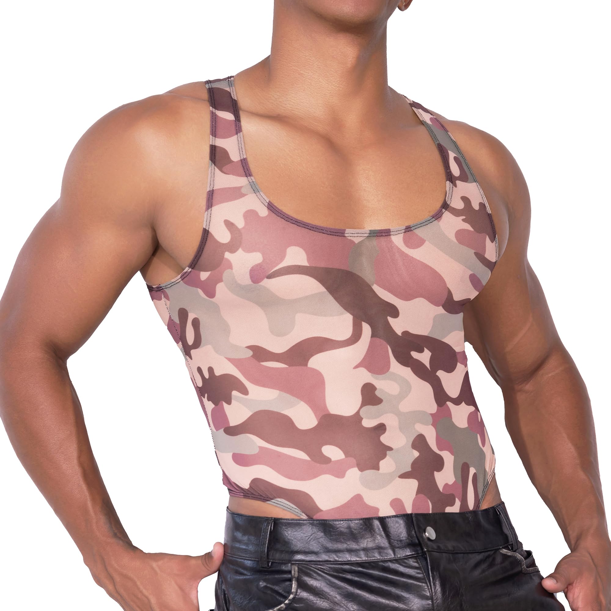 YOOBNG Mens Wrestling Singlet Breathable Mesh Camo Bodysuit Sleeveless Undershirt Leotard for Sport โ image 1