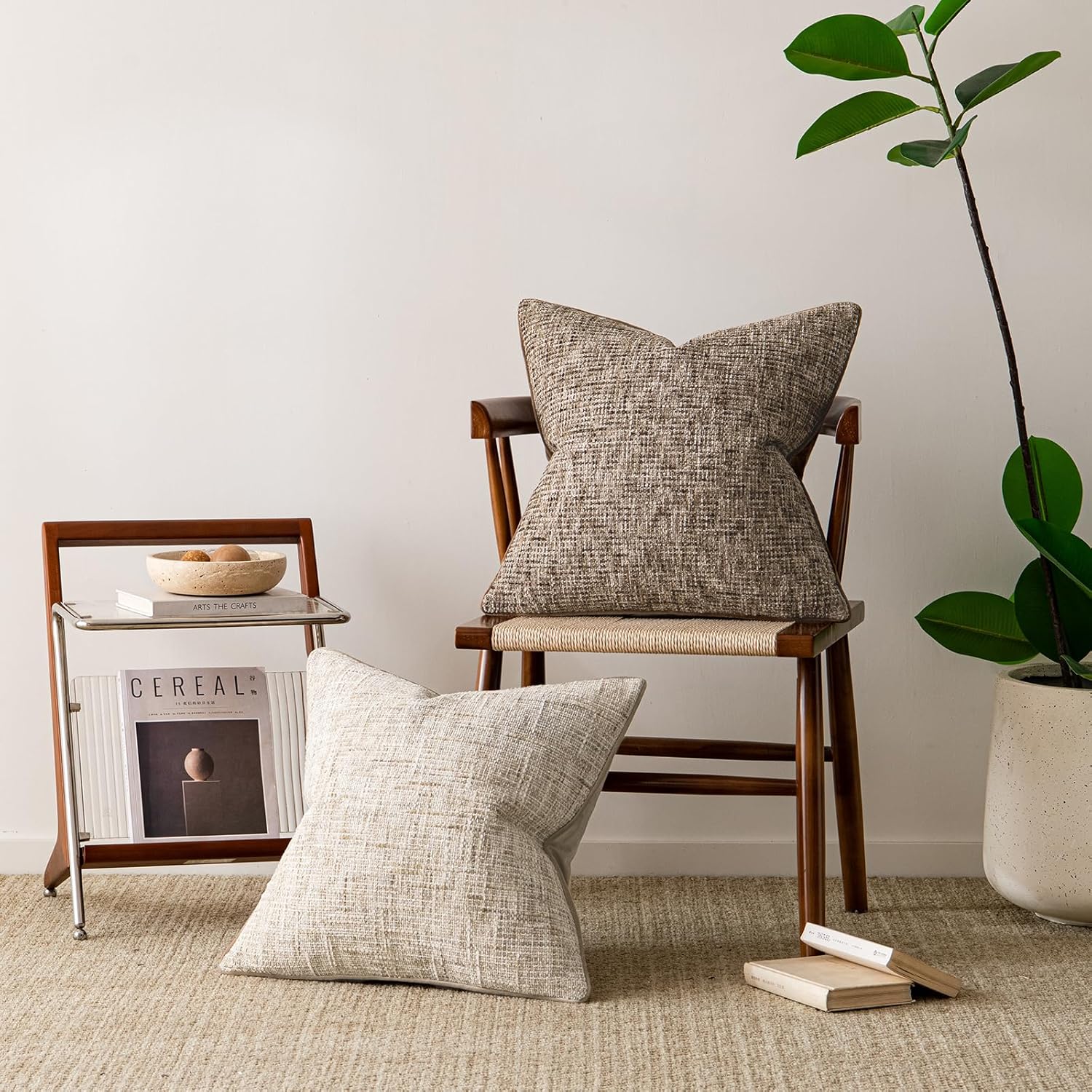 a moment Brown Reversible Pillow Covers 2 Pack - Farmhouse Chenille Throw Pillows, Neutral Textured Decorative Throw Pillow Covers with Border for Couch Sofa Bed (18x18 Inch, No Insert) - Image 5