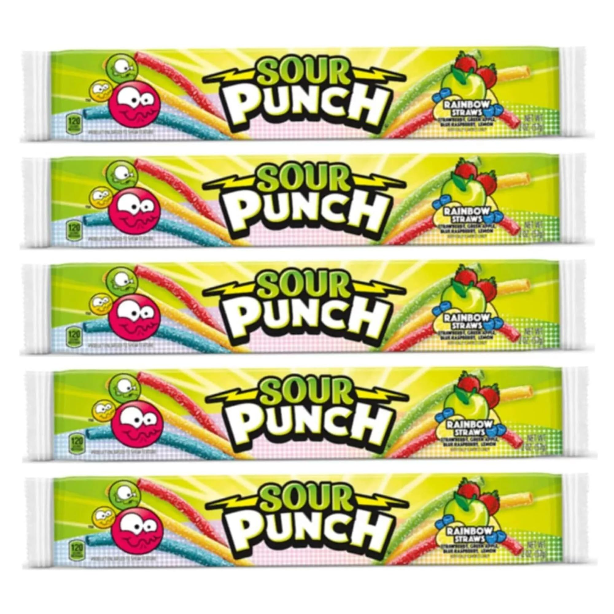 Sour Punch Fruity Mystery Straws Bundle 3 Items Gift Assortment 4.5 ounce pack each, 3 packs total (Rainbow)