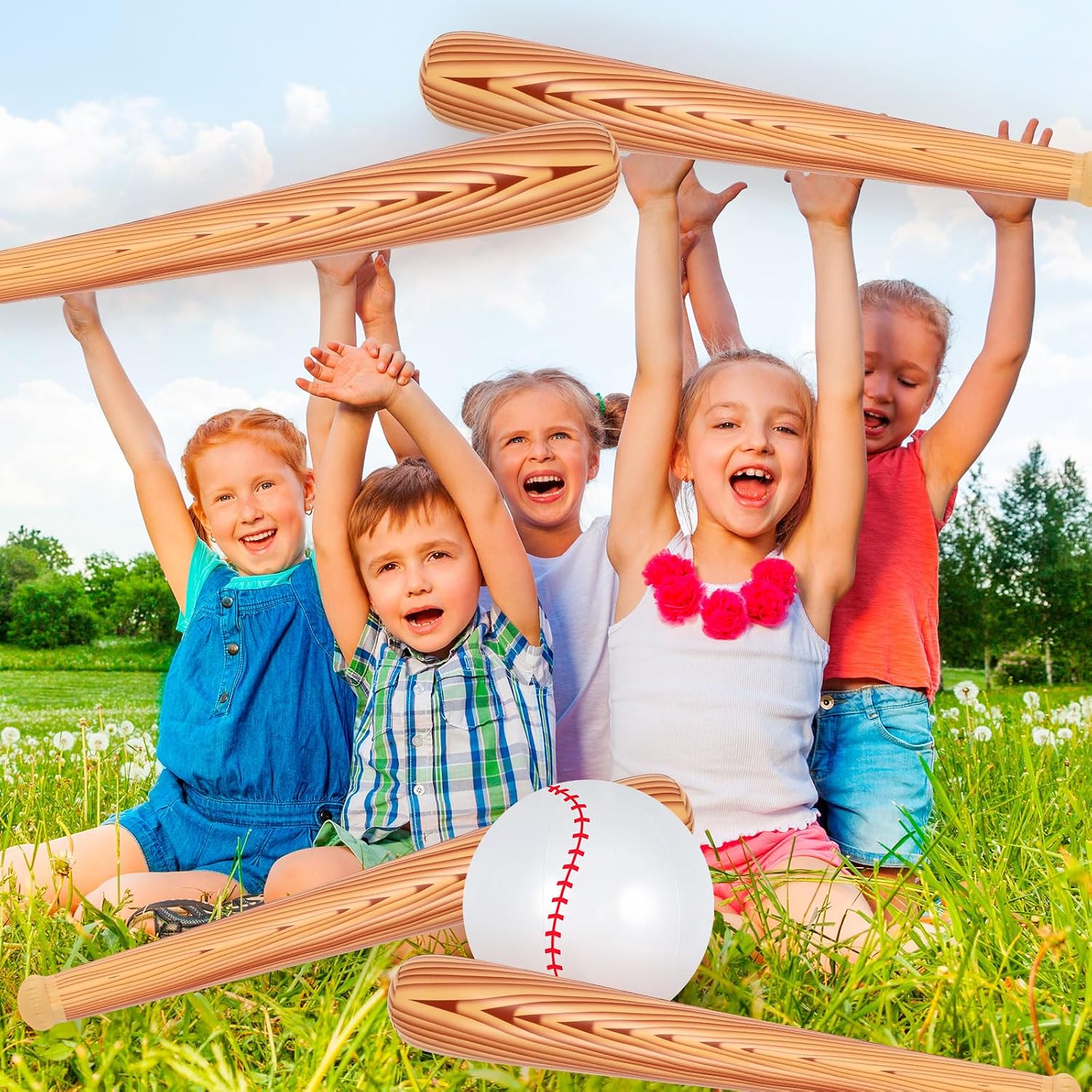 6 Pcs Inflatable Baseball Set, Inflatable Baseballs and Baseballs Bat, Baseball Party Decoration for Pool Beach Party Game Supplies