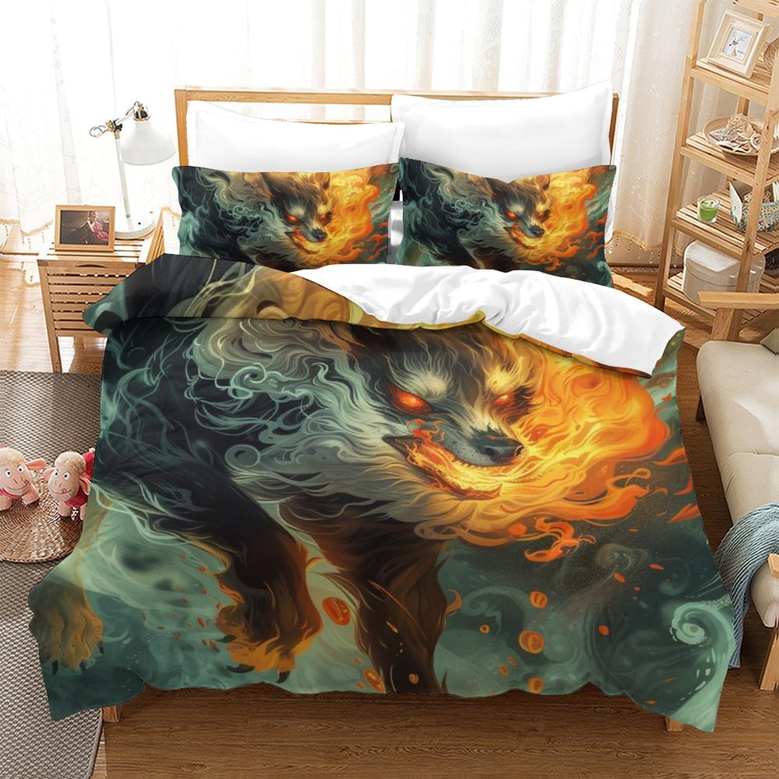 Housse de couette loup microfibre respirante et super douce 3 pièces