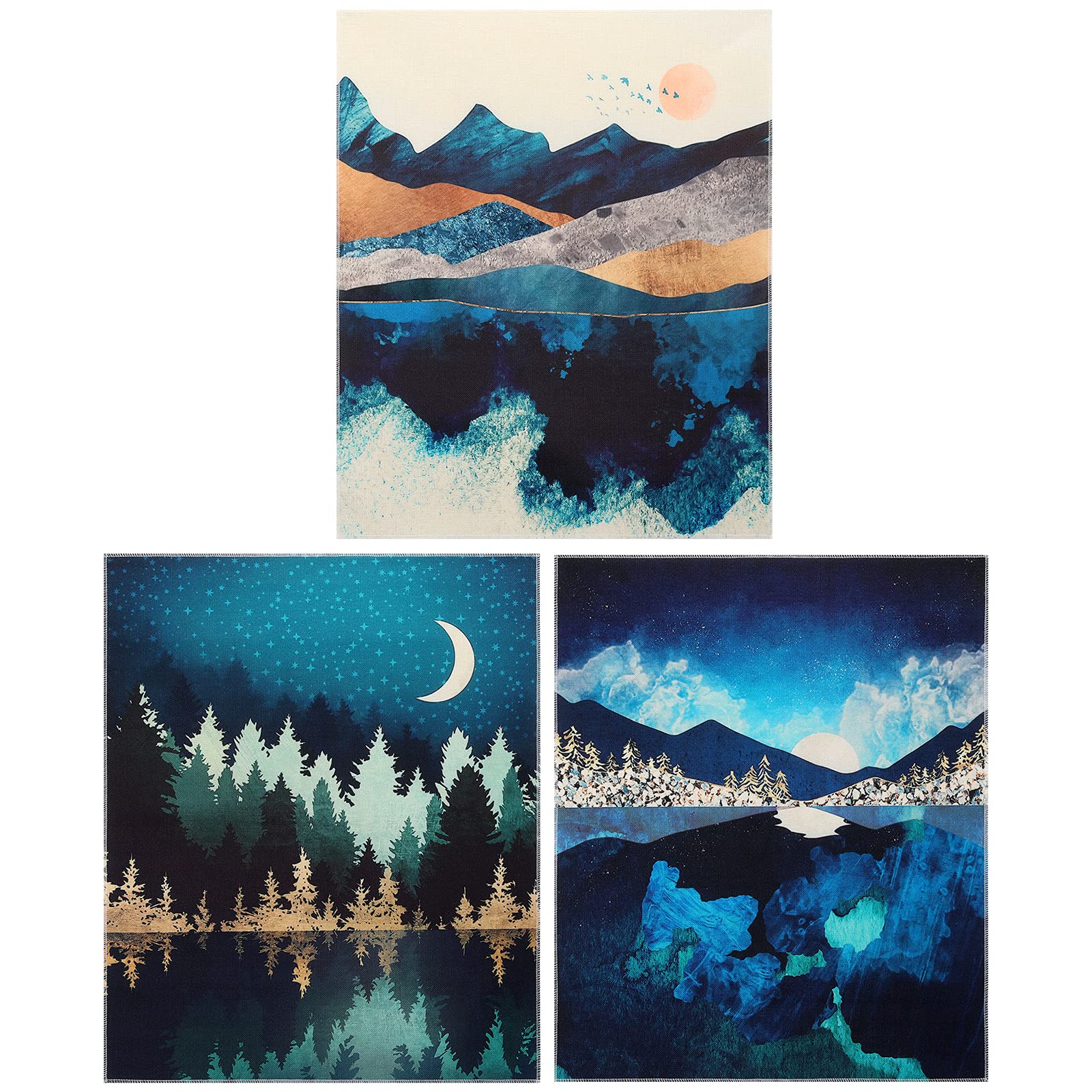 Erikord 3PCS Small Mountain Wall Tapestry Nature Landscape Sunset Moon Tapestries Forest Aesthetic Wall Hanging Tapestry for Bedroom(11.8 × 15.7 inches Lake and Mountain)