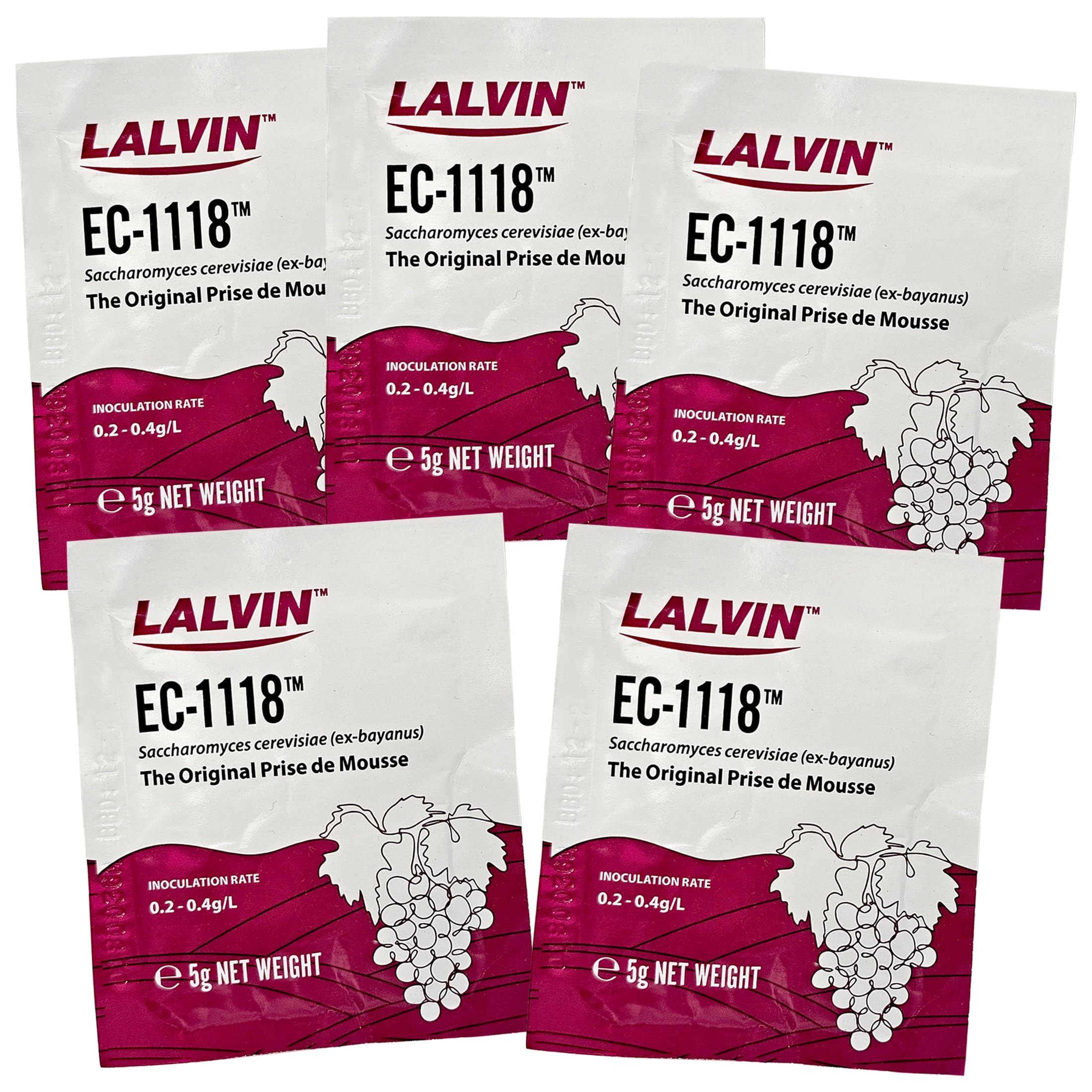 5X Lalvin EC-1118 Champagne Yeast 5g Sachet 18% Homebrew Wine Making 4.5L-23L