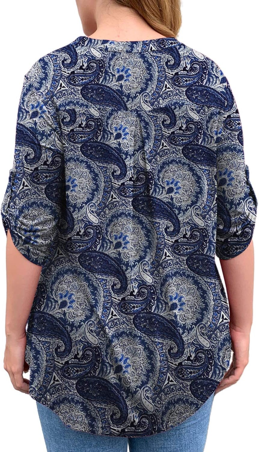 a.Jesdani Women's Plus Size Tops 3/4 Roll Sleeve Shirts V Neck Blouses Tunic Top - Image 3