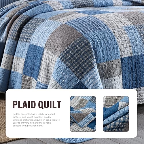 Vista 94 de Y-PLWOMEN Edredón tamaño Queen, 100 % algodón, edredón de retazos marrón a cuadros, colcha ligera tamaño Queen, suave, transpirable, para todas