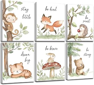 Framed Woodland Nursery Wall Art, Forest Animal Pictures Nursery Wall Decor, Safari Theme Wall Decor for Baby Kids Boy Girl Room (Framed, 8x10inch, Set of 6)