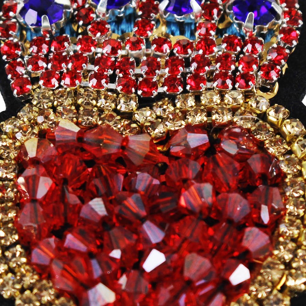 Crown Heart with Beaded Diamond Patches Sequin Embroidery Applique Mini Heart Badges for Brooches Sewing 2piece