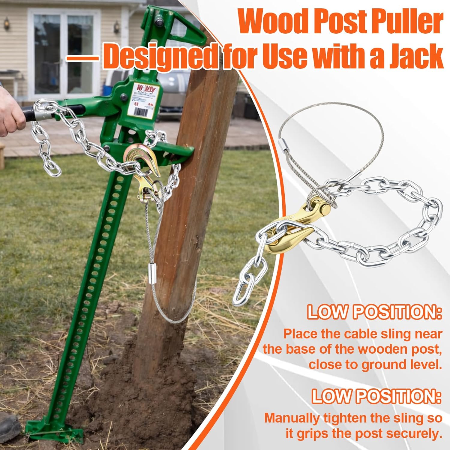 Fence Post Puller Tool with Heavy-Duty Galvanized Cable & Chain, Works with Jack or Lever, Easily Removes 4x4 Wooden Fence Posts – Including Broken Poles