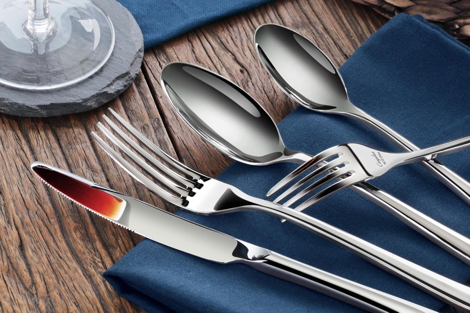 Cangshan 1027013 Rain II Series 20-Piece Stainless Steel 18/10 Forged Flatware Set