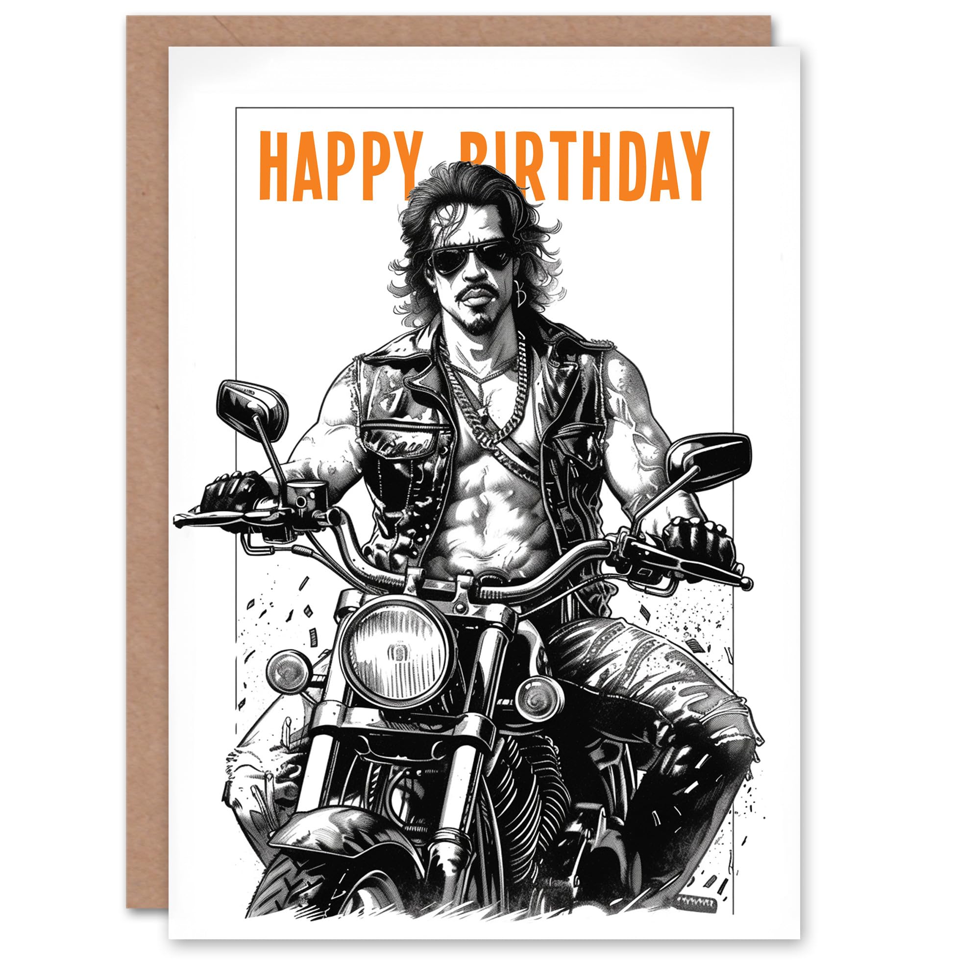 Artery8 Birthday Card Biker Drawing Leather Muscle Sexy Motorbike For Him Her Man Woman Girl Boy Wife Husband Greeting Card