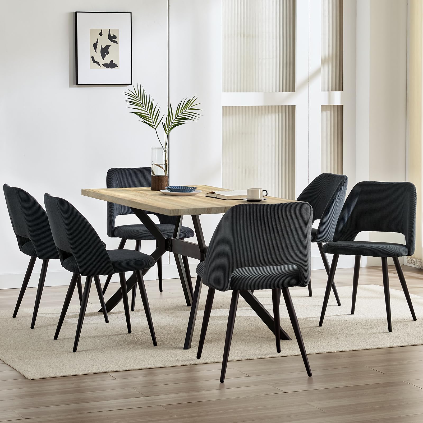 LONGTOO Set of 6 Dining Chairs,Velvet Upholstered Kitchen Chair, Greyish Black — image 1