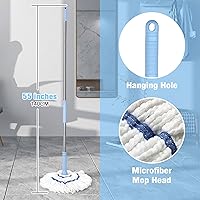 Vista 5 de NEWE Trapeador giratorio para limpieza de suelos, mopa de microfibra mejorada de 18 pulgadas de ancho, mango largo de 55 pulgadas de largo