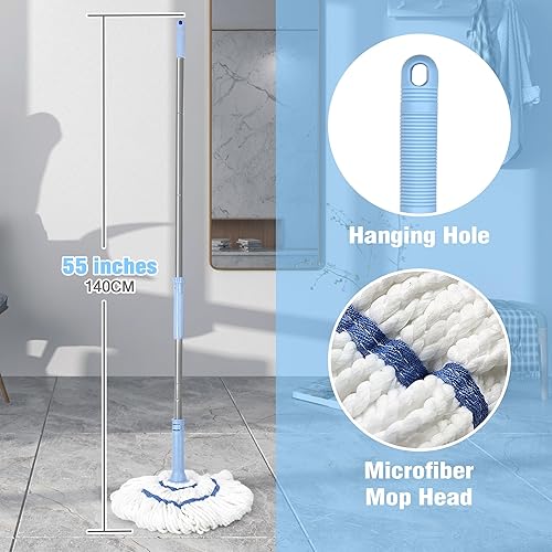 Miniatura 5 de NEWE Trapeador giratorio para limpieza de suelos, mopa de microfibra mejorada de 18 pulgadas de ancho, mango largo de 55 pulgadas de largo para