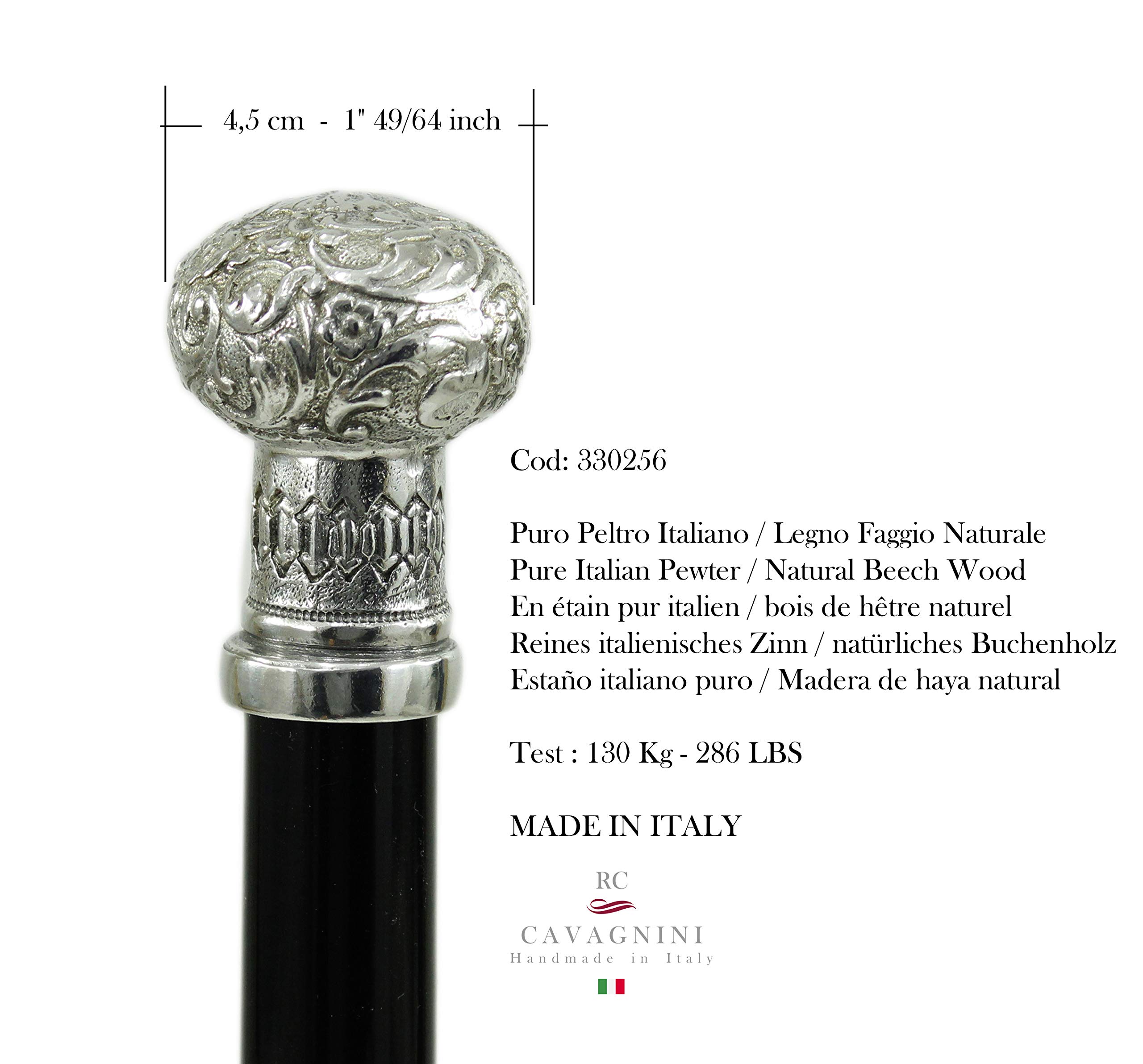Bastón de paseo liberty estaño y madera elegante para la ceremonia, fabricado en Italia CAVAGNINI Vintage
