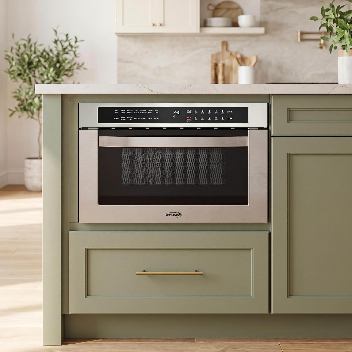 KoolMore 24 in. Built-In Microwave Drawer with Air Fry, Sensor Cooking, Touch Controls & Stainless Steel Interior, 1.2 Cu. Ft.