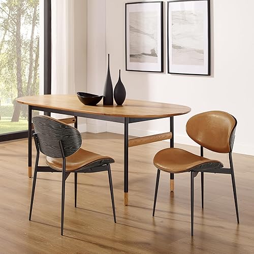 Miniatura 6 de Art Leon Juego de 2 sillas de comedor, madera curvada de roble gris, silla moderna de mediados de siglo, sillas de comedor de cocina de piel