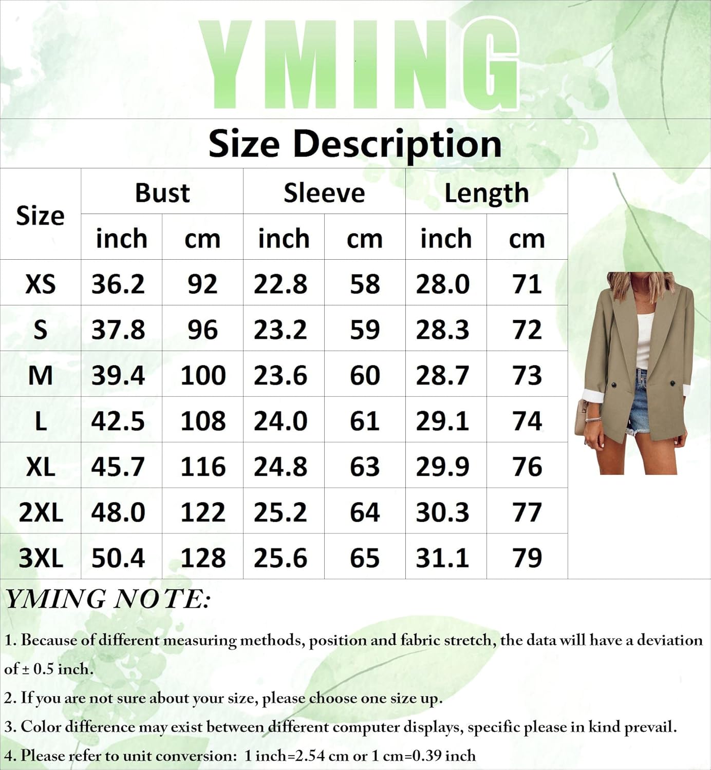 YMING Womens Solid Color Open Front Blazer Long Sleeve Office Jacket OL Work Cardigan with Pockets Plus Size at  Women’s Clothing store