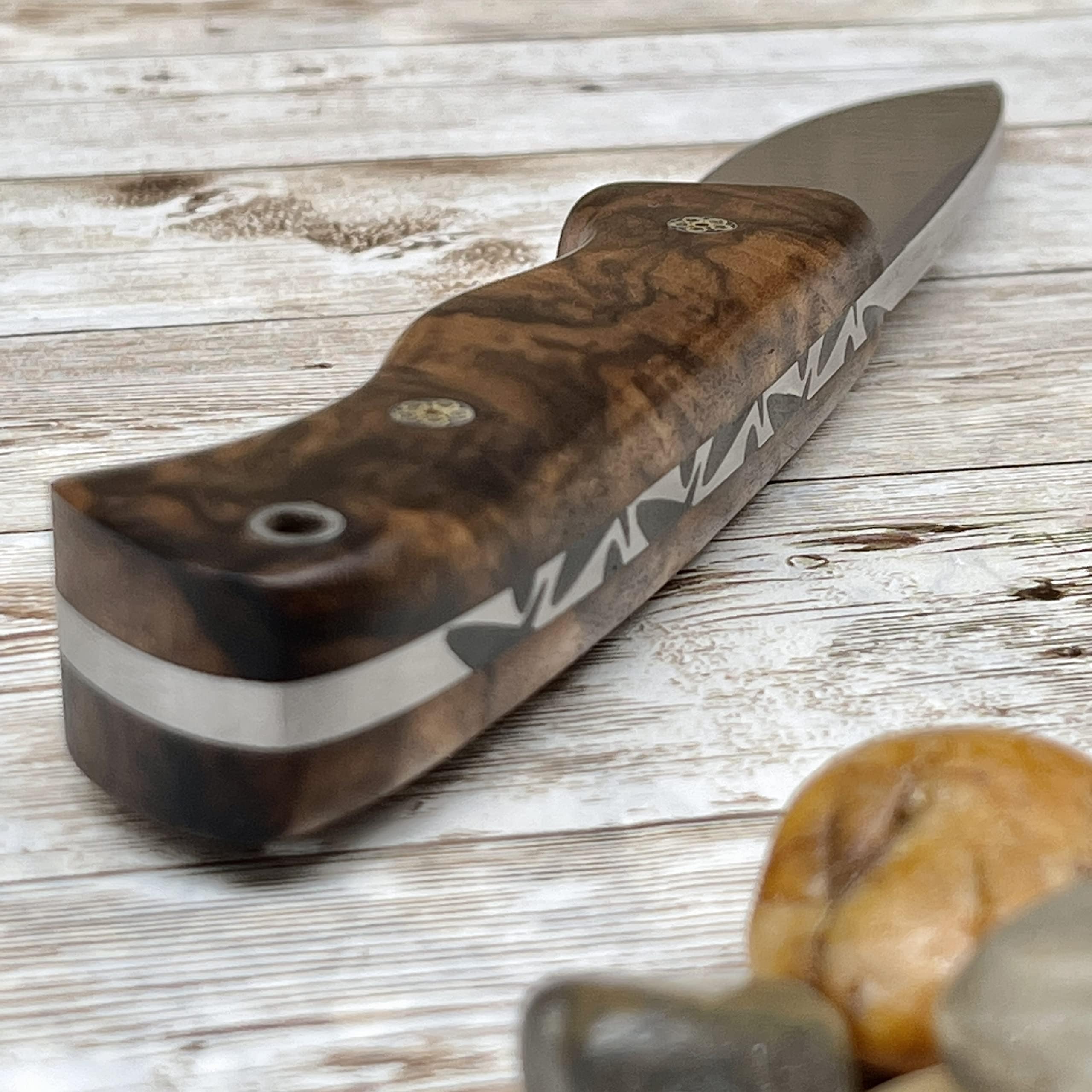 - Handmade Fixed Blade Outdoor Knife with Sheath – Hunting, Bushcraft, Self Defense Knife with Wooden Handle & N690 German Bohler Steel Blade – Leather Sheath & Flint Rod Included